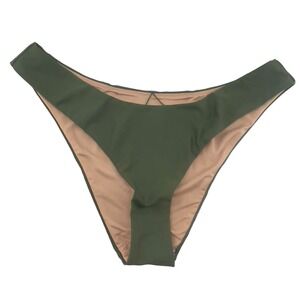 J Crew Curved Waist Bikini Bottoms Army Green Cheeky Mid Rise Size Med BC125 New